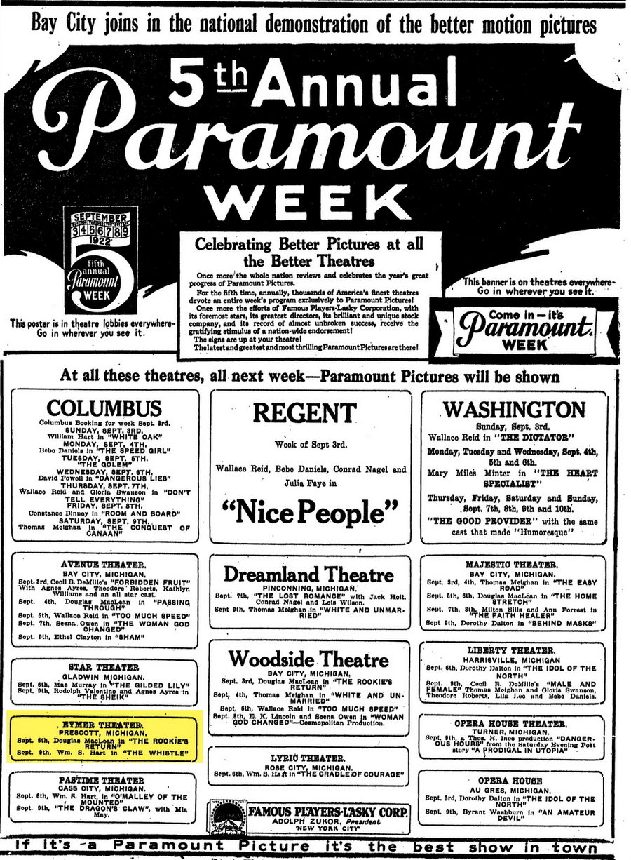 Eymer Theater - Sept 1922 Nice Listing Of Old Theaters (newer photo)